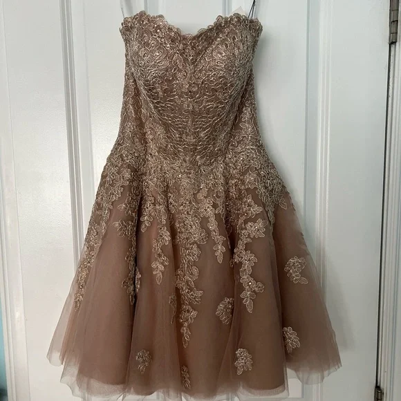 Sherri Hill | Dresses | New With Tags Metallic Lace And Tulle Strapless  Aline Cocktail Dress | Poshmark